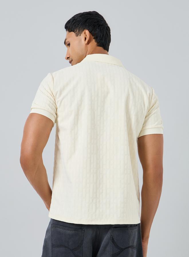 Styli Men Beige Textured Knit Polo - Image 4